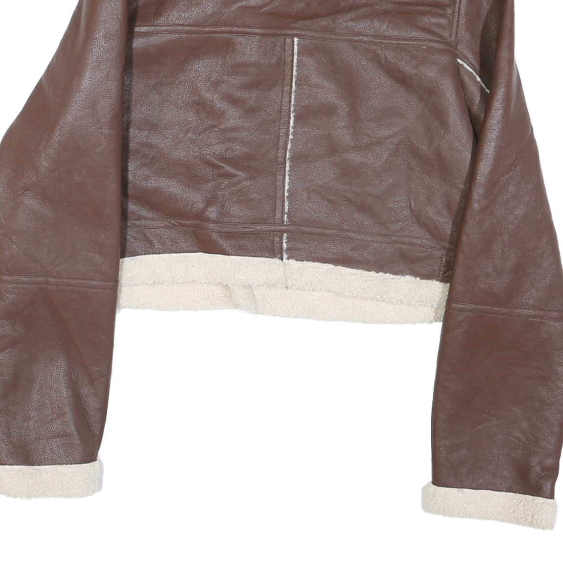 ANWND Womens Brown & Cream Leather Jacket M Shearling Crop Zip Up Casual