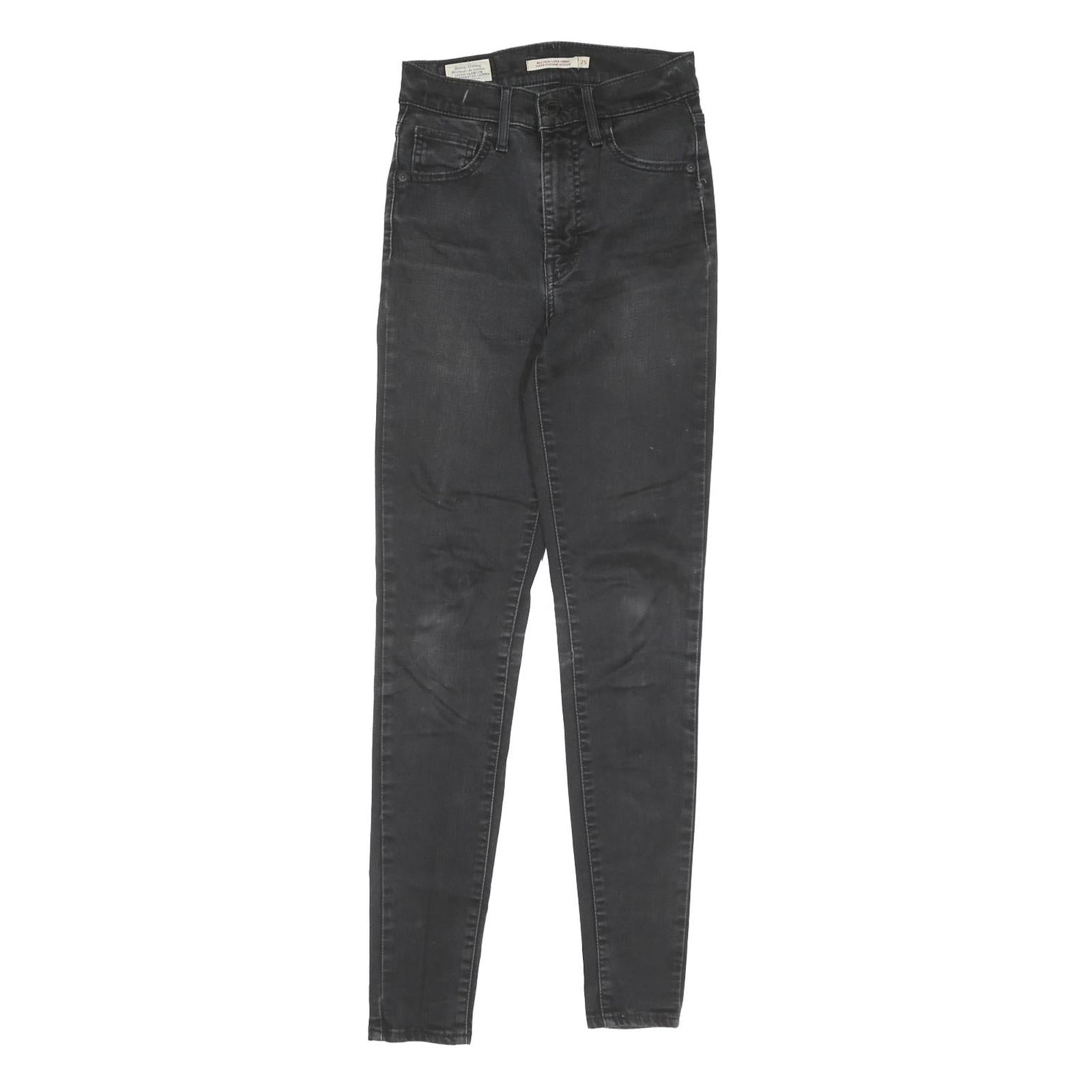 LEVI'S Womens Slim Black Denim Raw Zip Jeans W25 L29 Skinny Fit Casual