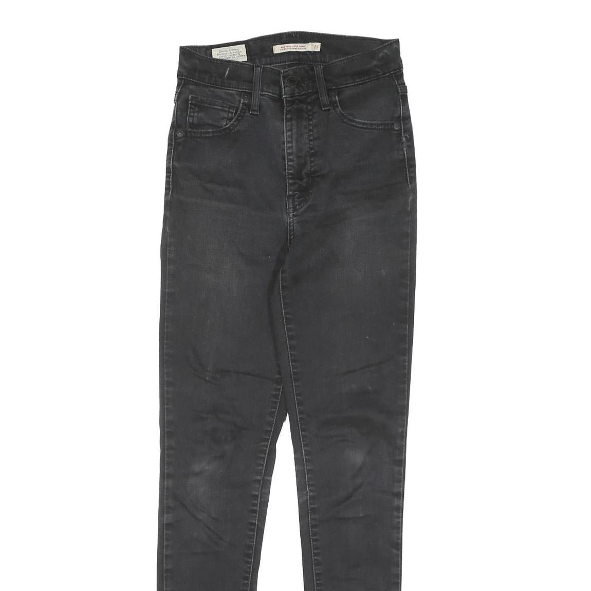 LEVI'S Womens Slim Black Denim Raw Zip Jeans W25 L29 Skinny Fit Casual
