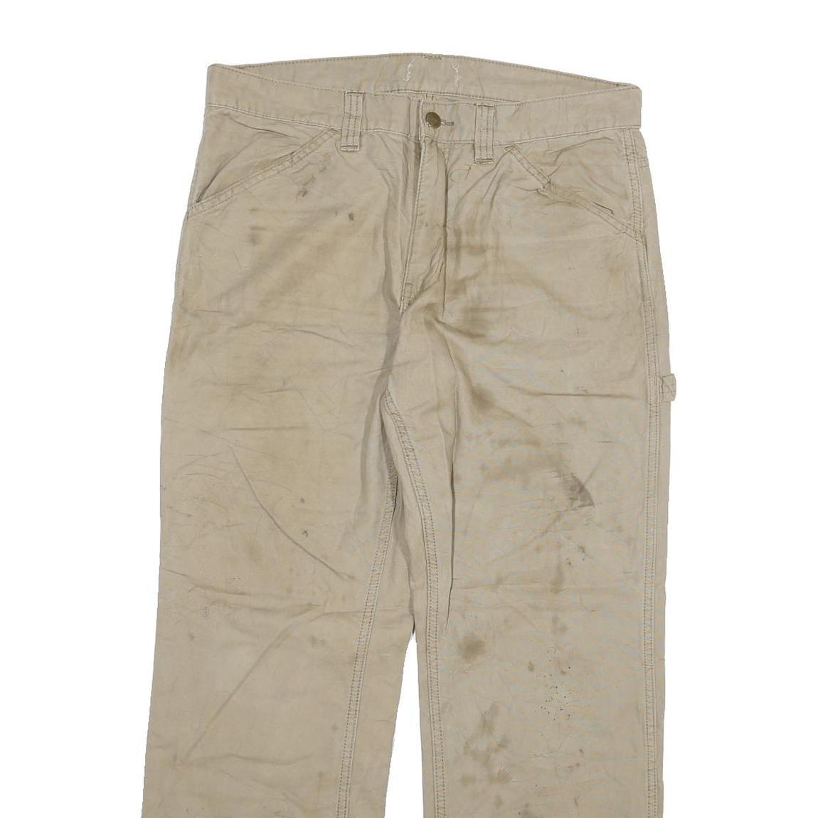 CARHARTT Mens Regular Beige Cotton Blend Regular Fit Trousers W34 L29 Workwear