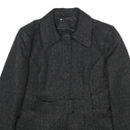 Womens Black Glitter Button Jacket M Woven Plain Adjustable Waist Belt