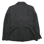 Womens Black Glitter Button Jacket M Woven Plain Adjustable Waist Belt