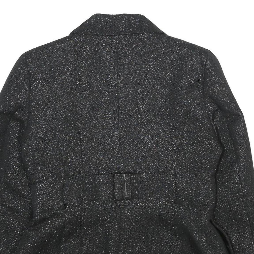 Womens Black Glitter Button Jacket M Woven Plain Adjustable Waist Belt