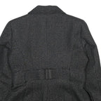 Womens Black Glitter Button Jacket M Woven Plain Adjustable Waist Belt