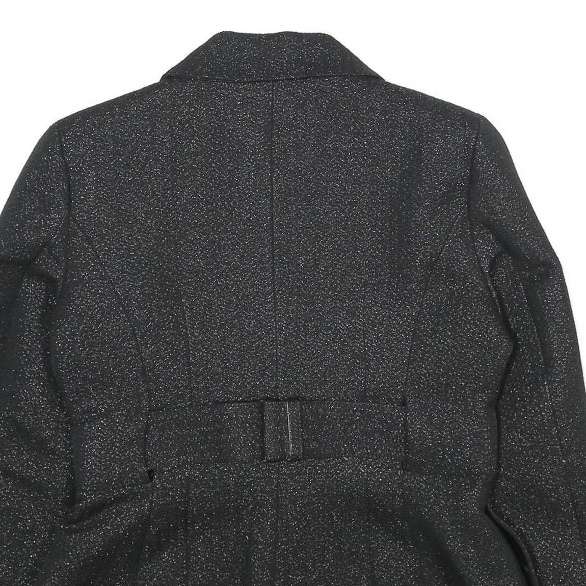 Womens Black Glitter Button Jacket M Woven Plain Adjustable Waist Belt