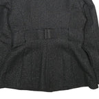 Womens Black Glitter Button Jacket M Woven Plain Adjustable Waist Belt