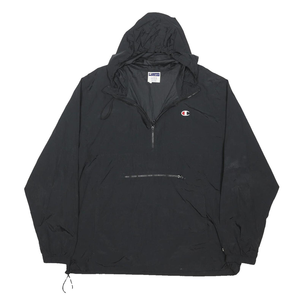 CHAMPION Mens Black Nylon Windbreaker Jacket XL Zip Plain Sports Casual