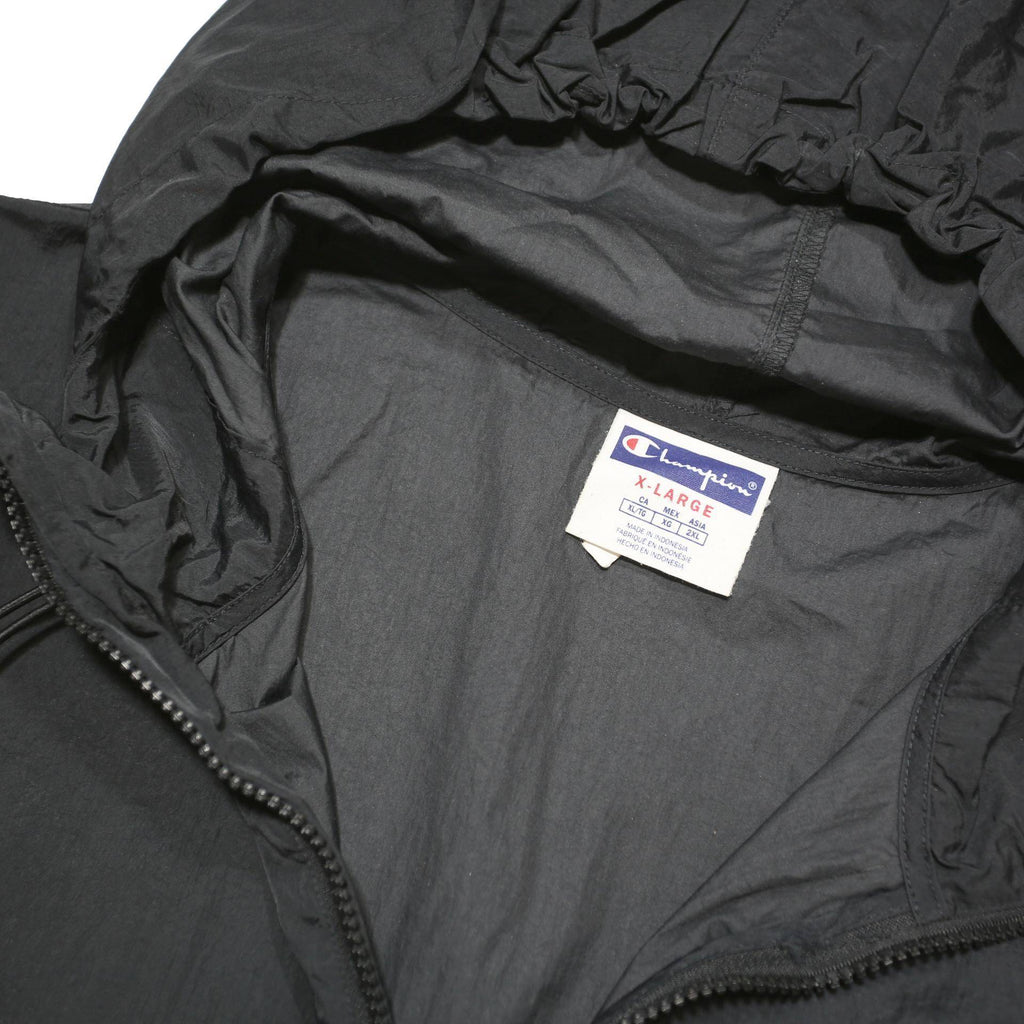 CHAMPION Mens Black Nylon Windbreaker Jacket XL Zip Plain Sports Casual