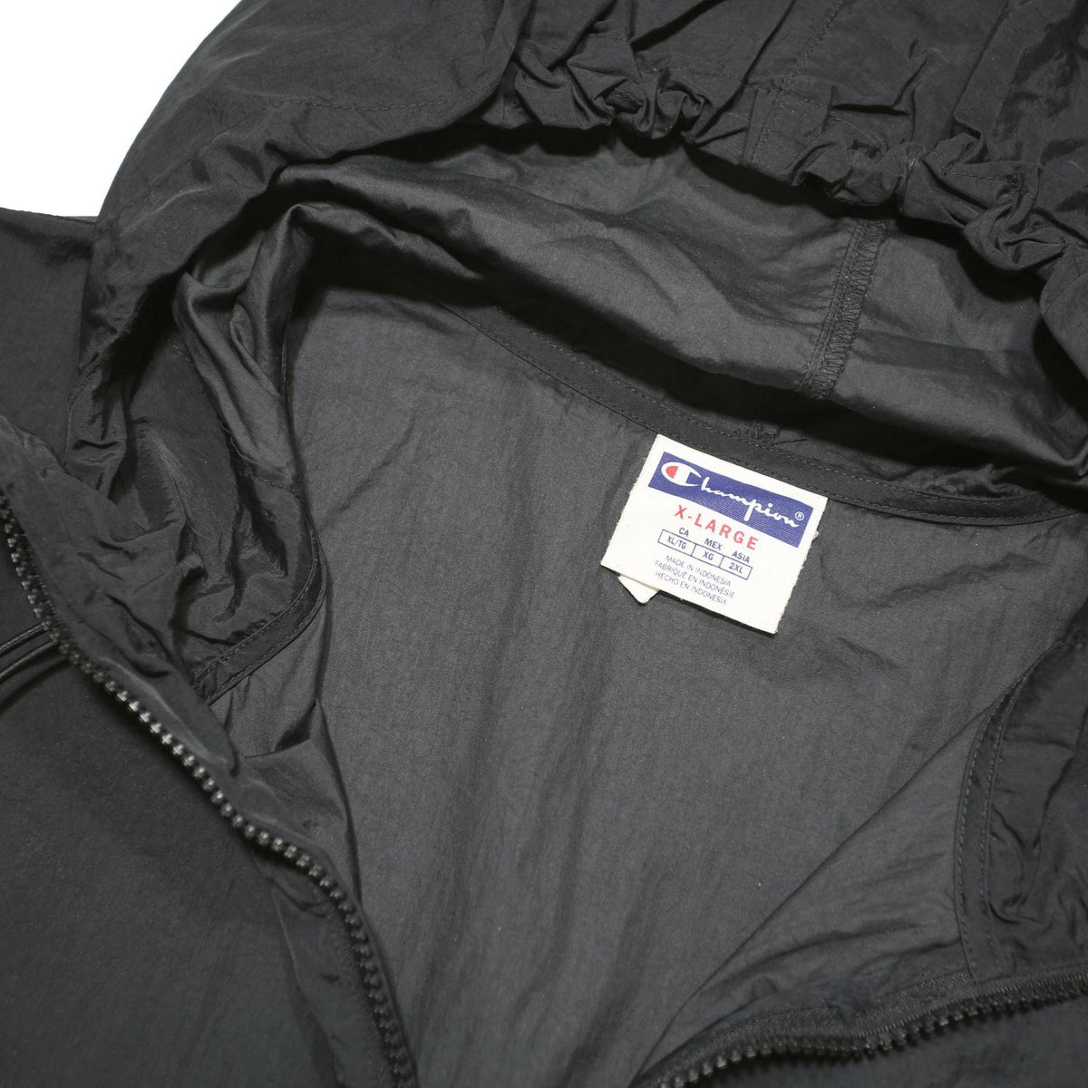 CHAMPION Mens Black Nylon Windbreaker Jacket XL Zip Plain Sports Casual