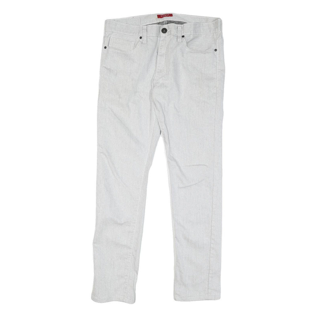 GUESS Mens White Regular Fit Straight Denim Jeans W36 L31 Zip Cotton Blend