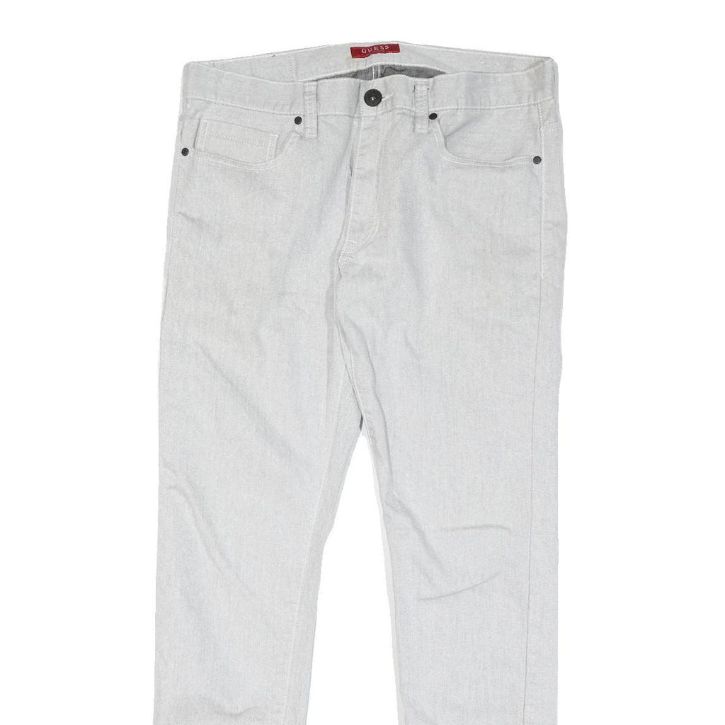 GUESS Mens White Regular Fit Straight Denim Jeans W36 L31 Zip Cotton Blend
