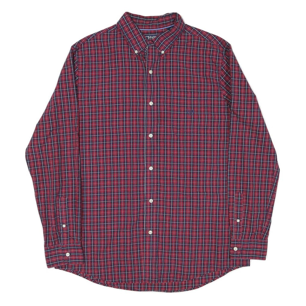 CHAPS Mens Red & Blue Check Shirt L Button-Down Collar Long Sleeve Cotton Blend