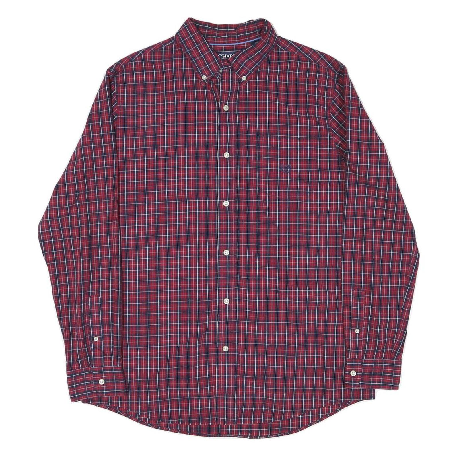 CHAPS Mens Red & Blue Check Shirt L Button-Down Collar Long Sleeve Cotton Blend