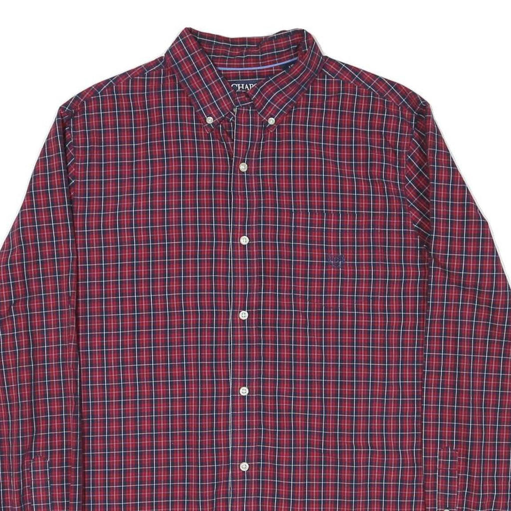 CHAPS Mens Red & Blue Check Shirt L Button-Down Collar Long Sleeve Cotton Blend