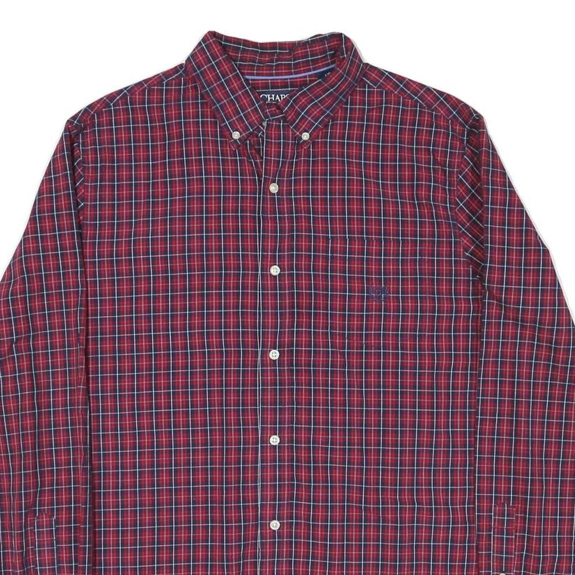 CHAPS Mens Red & Blue Check Shirt L Button-Down Collar Long Sleeve Cotton Blend