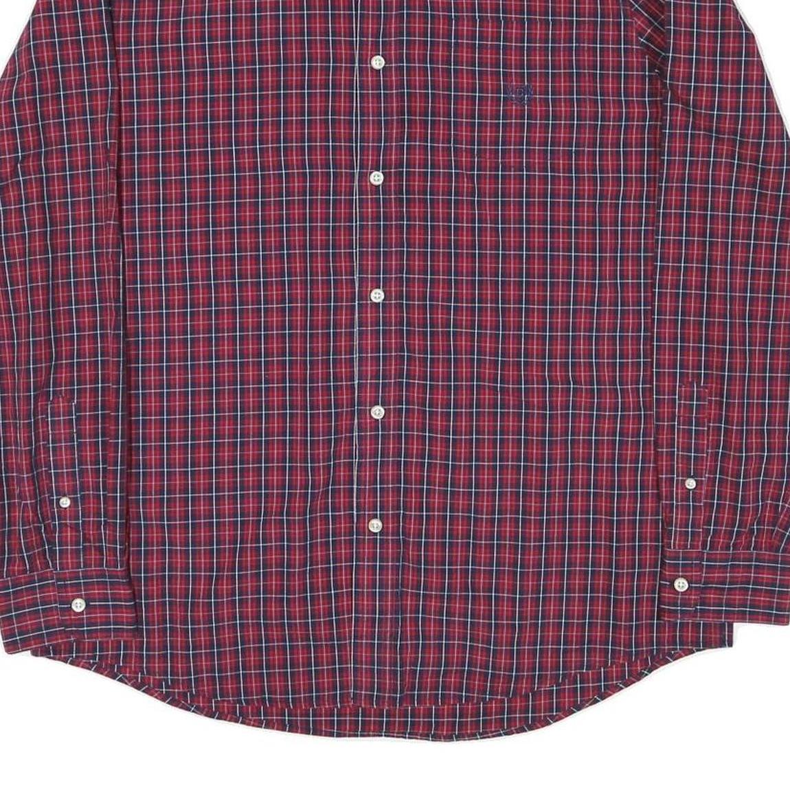CHAPS Mens Red & Blue Check Shirt L Button-Down Collar Long Sleeve Cotton Blend