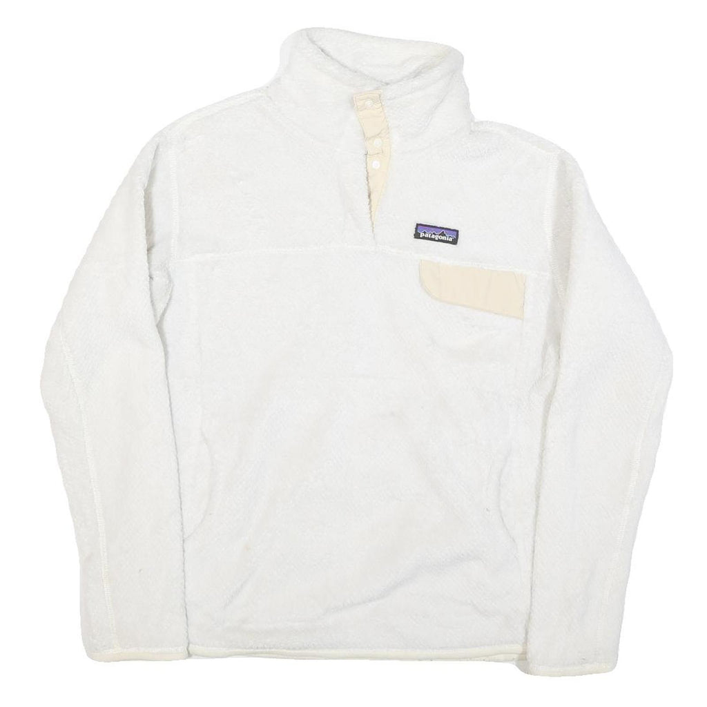 PATAGONIA Womens White Plain Polyester Blend Pullover Jumper L Button Neck