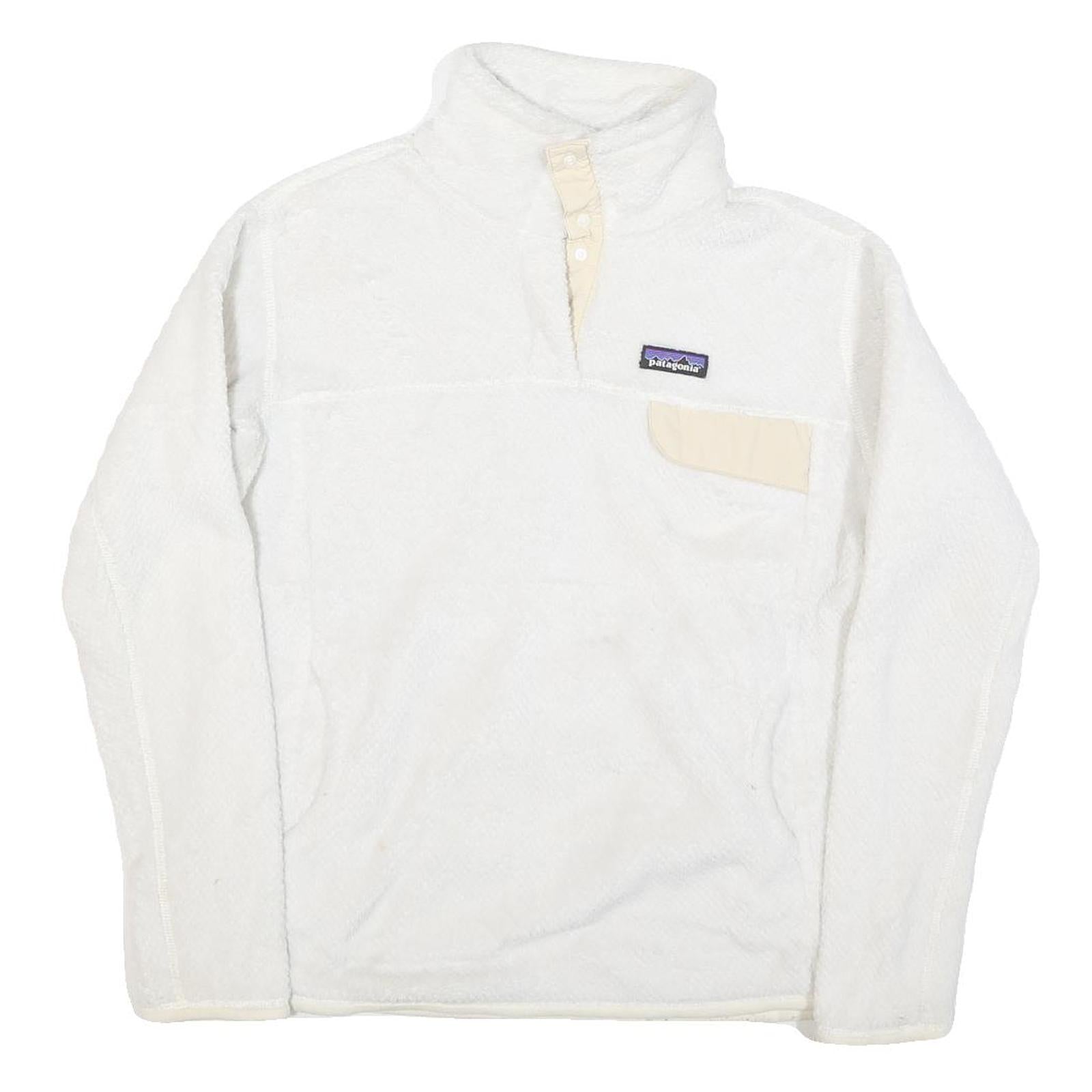 PATAGONIA Womens White Plain Polyester Blend Pullover Jumper L Button Neck