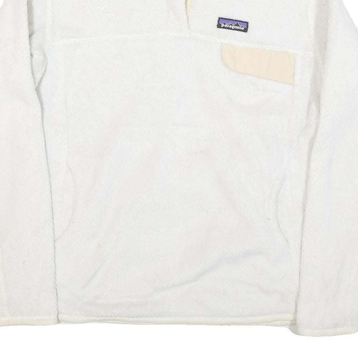 PATAGONIA Womens White Plain Polyester Blend Pullover Jumper L Button Neck