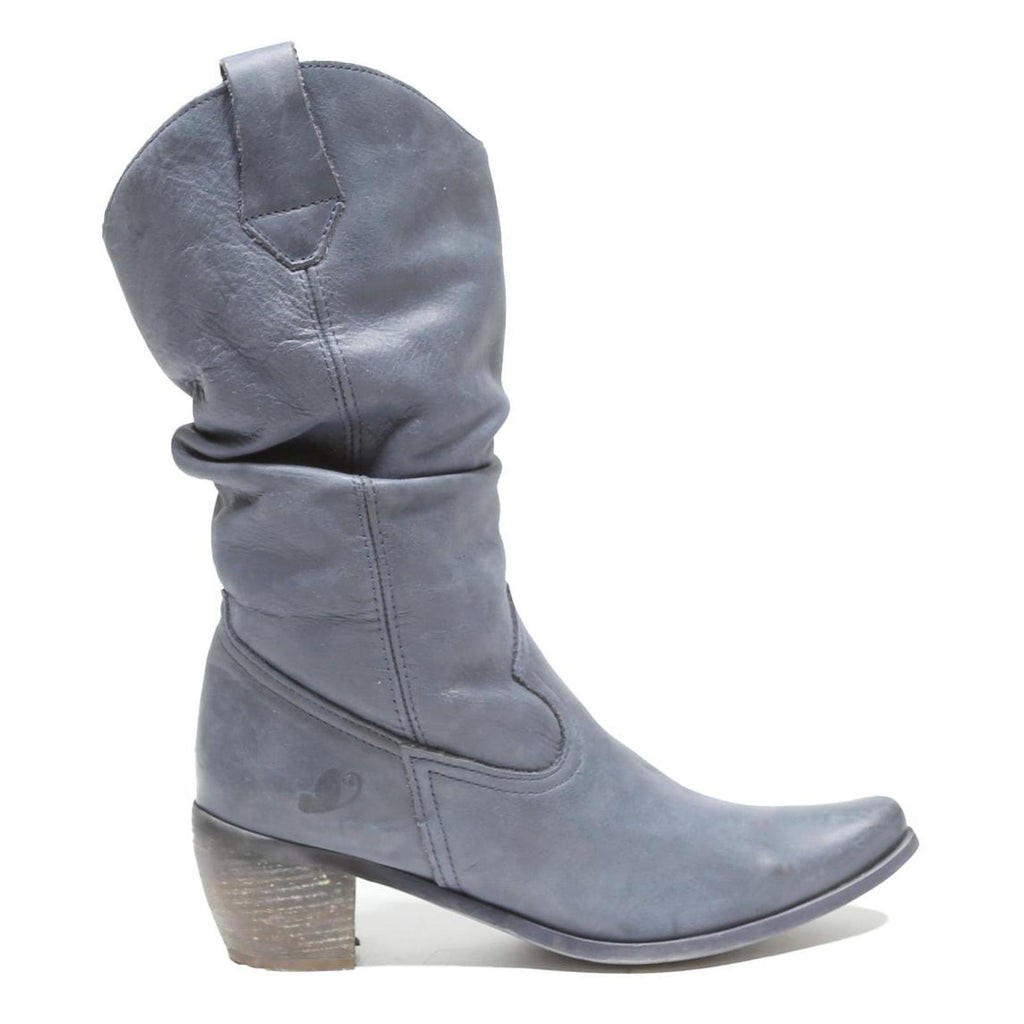 Womens Slouchy Western Ankle Boots Leather Grey UK 5 Heel Casual Fashion