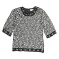 FRANK USHER Womens Black Printed Top Short Sleeve Round Neck S Beaded