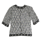 FRANK USHER Womens Black Printed Top Short Sleeve Round Neck S Beaded