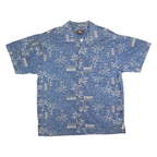 ROUTE 66 Mens Blue Hawaiian Shirt M Cotton Blend Palm Tree Print Summer Casual