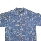ROUTE 66 Mens Blue Hawaiian Shirt M Cotton Blend Palm Tree Print Summer Casual