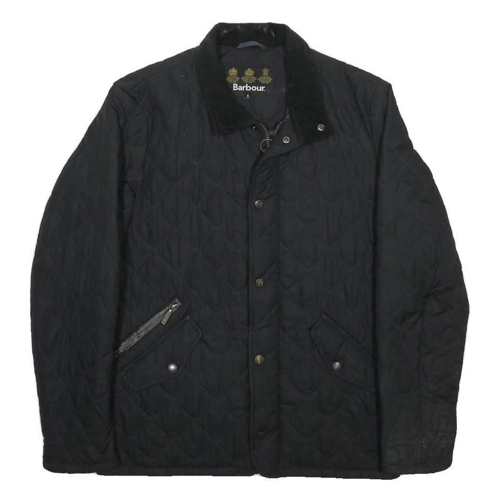 BARBOUR Mens Black Quilted Jacket S Polyester Classic Zip Casual Outdoor