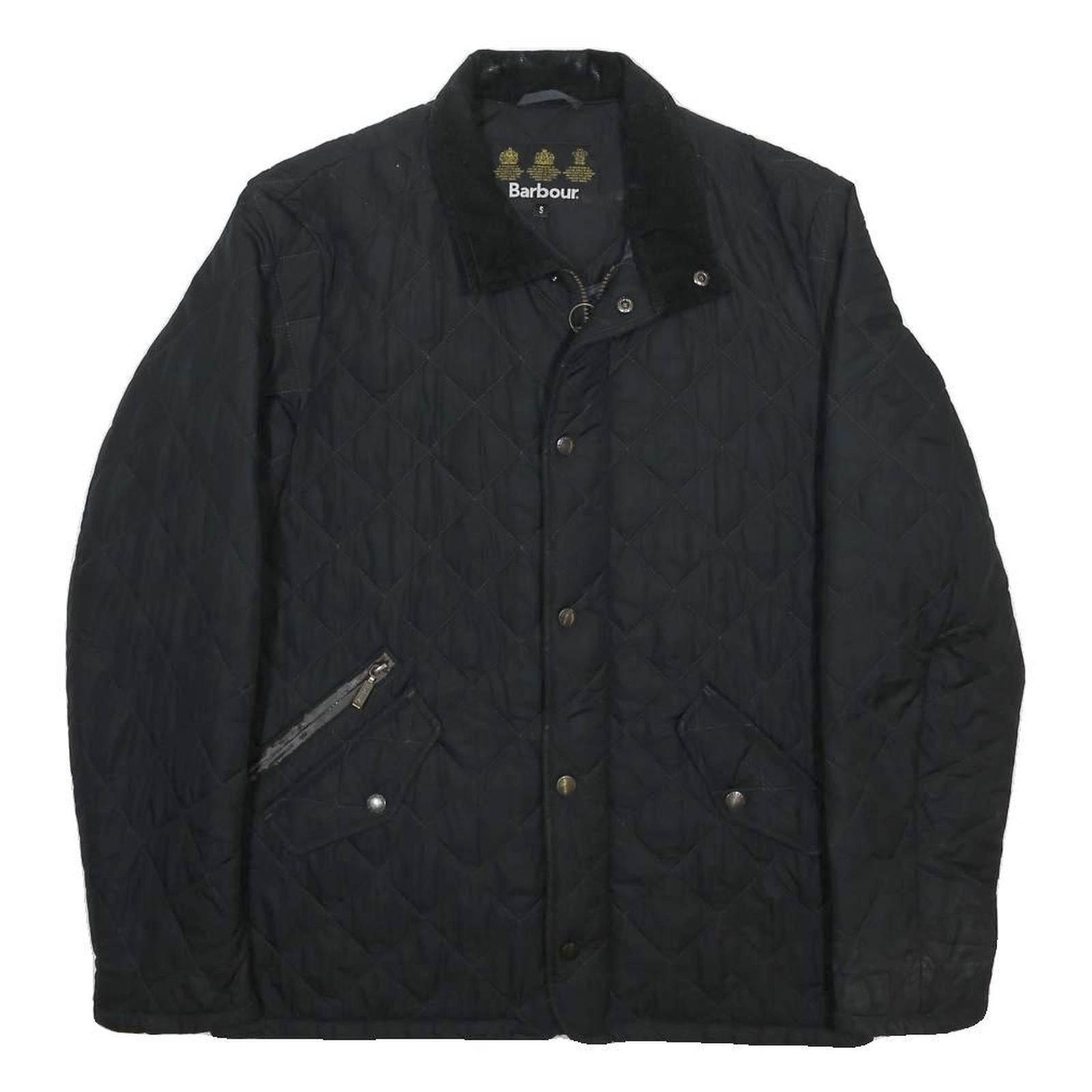 BARBOUR Mens Black Quilted Jacket S Polyester Classic Zip Casual Outdoor