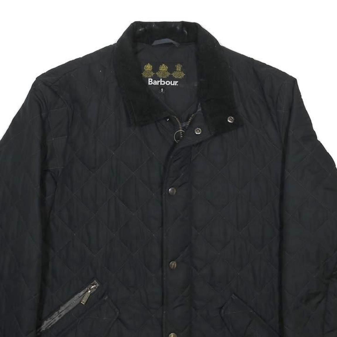BARBOUR Mens Black Quilted Jacket S Polyester Classic Zip Casual Outdoor