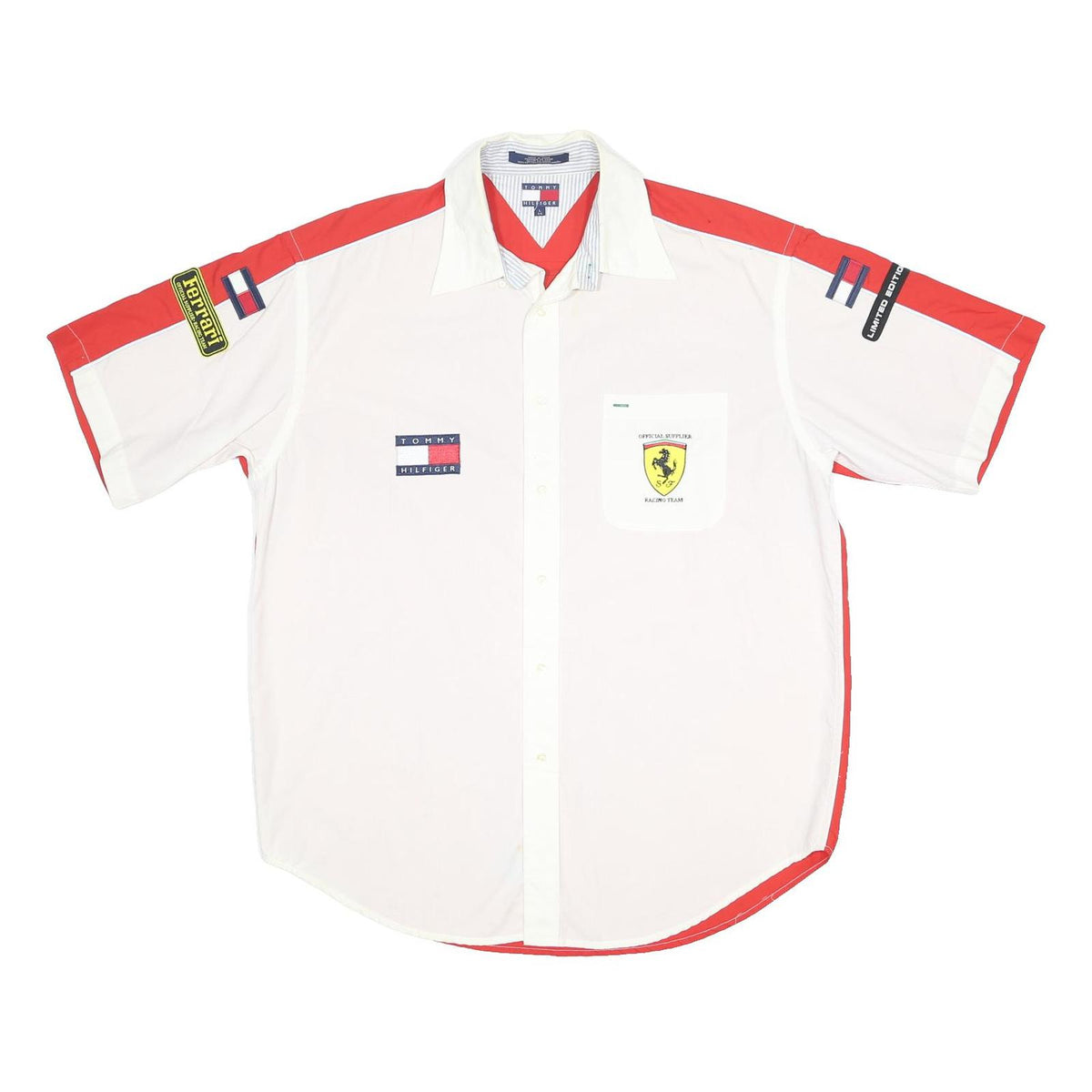 TOMMY HILFIGER X FERRARI Mens White & Red Racing Team Shirt L Limited Edition