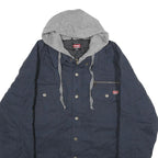 WRANGLER Mens Navy Blue Cotton Blend Jacket L Hooded Zip Casual Outerwear