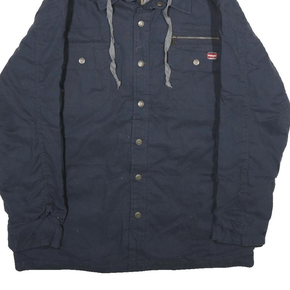 WRANGLER Mens Navy Blue Cotton Blend Jacket L Hooded Zip Casual Outerwear