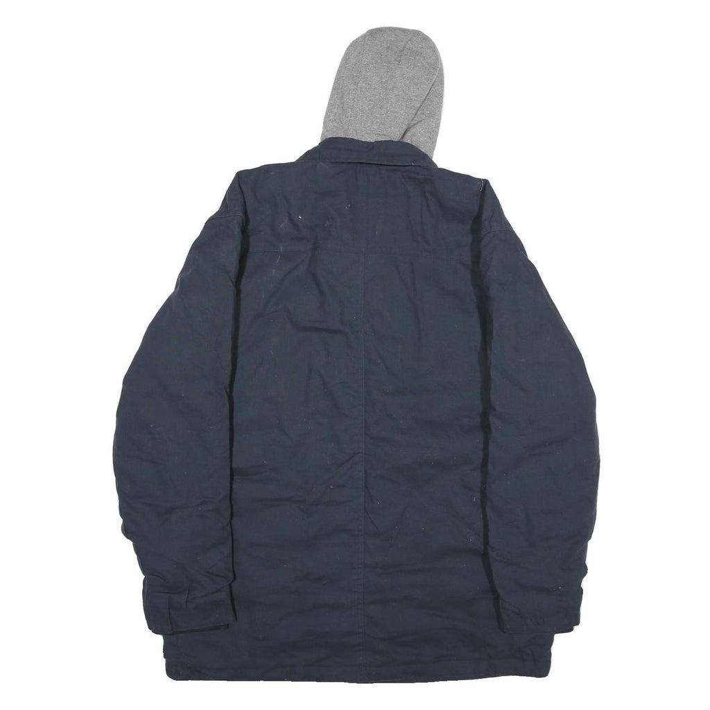 WRANGLER Mens Navy Blue Cotton Blend Jacket L Hooded Zip Casual Outerwear