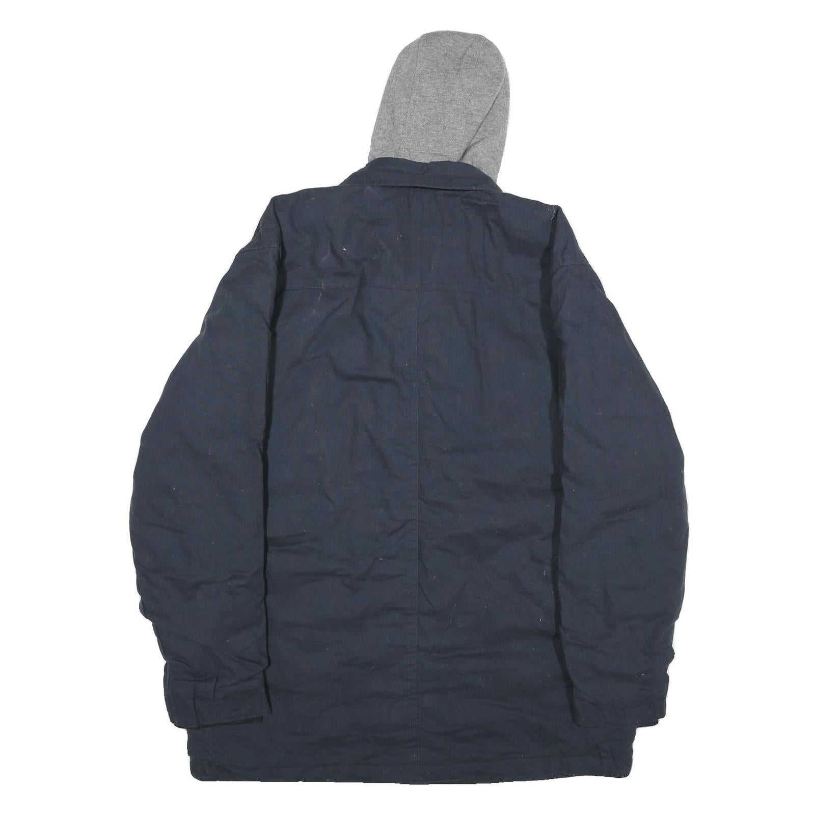 WRANGLER Mens Navy Blue Cotton Blend Jacket L Hooded Zip Casual Outerwear
