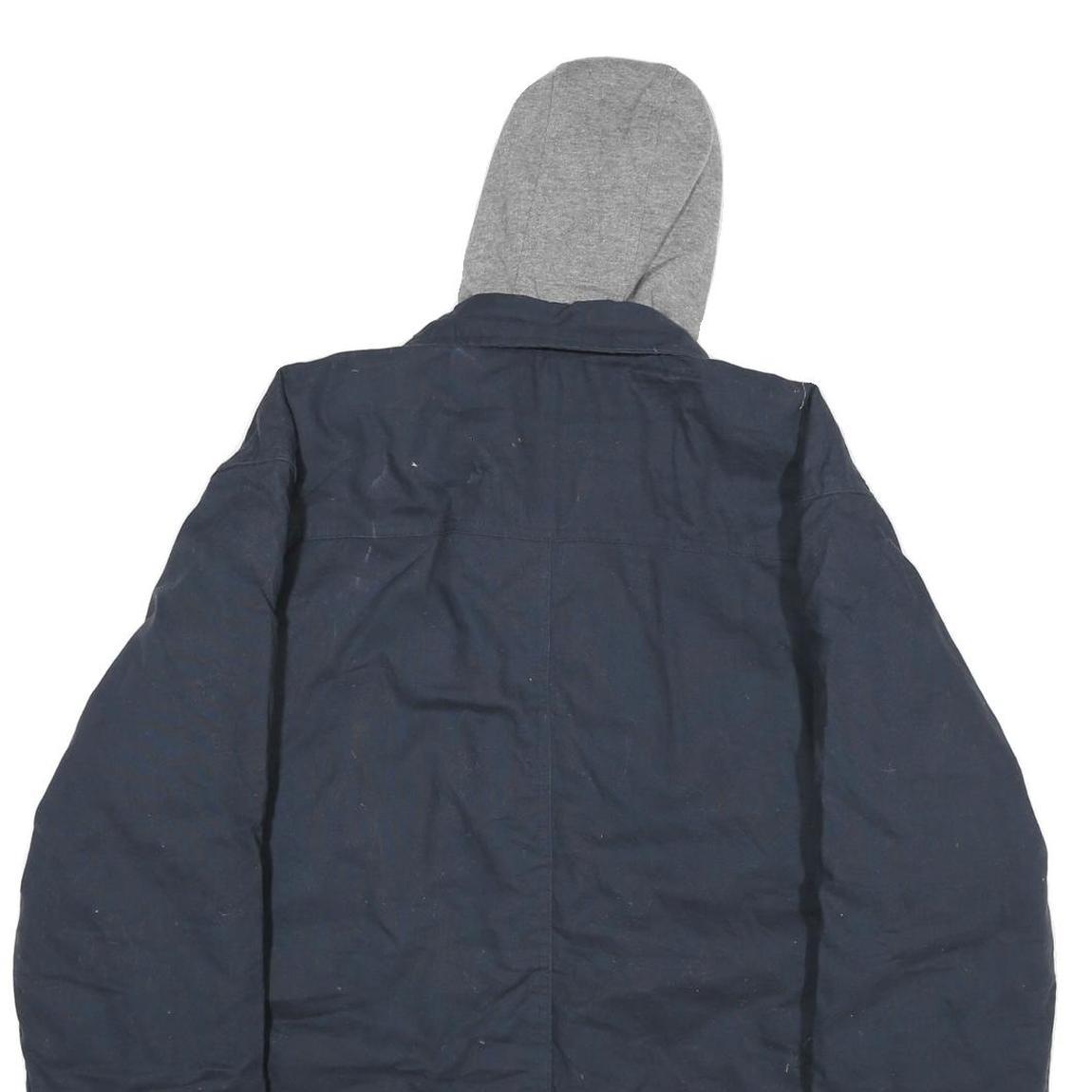 WRANGLER Mens Navy Blue Cotton Blend Jacket L Hooded Zip Casual Outerwear