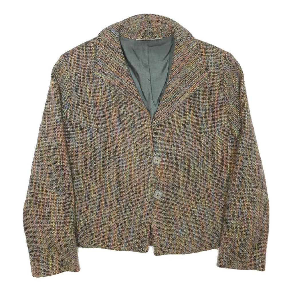 Womens Beige Wool Blend Button Jacket M Woven Classic Stylish Warm Wear