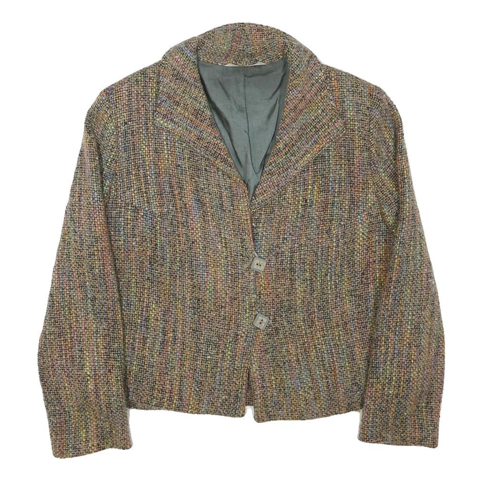 Womens Beige Wool Blend Button Jacket M Woven Classic Stylish Warm Wear