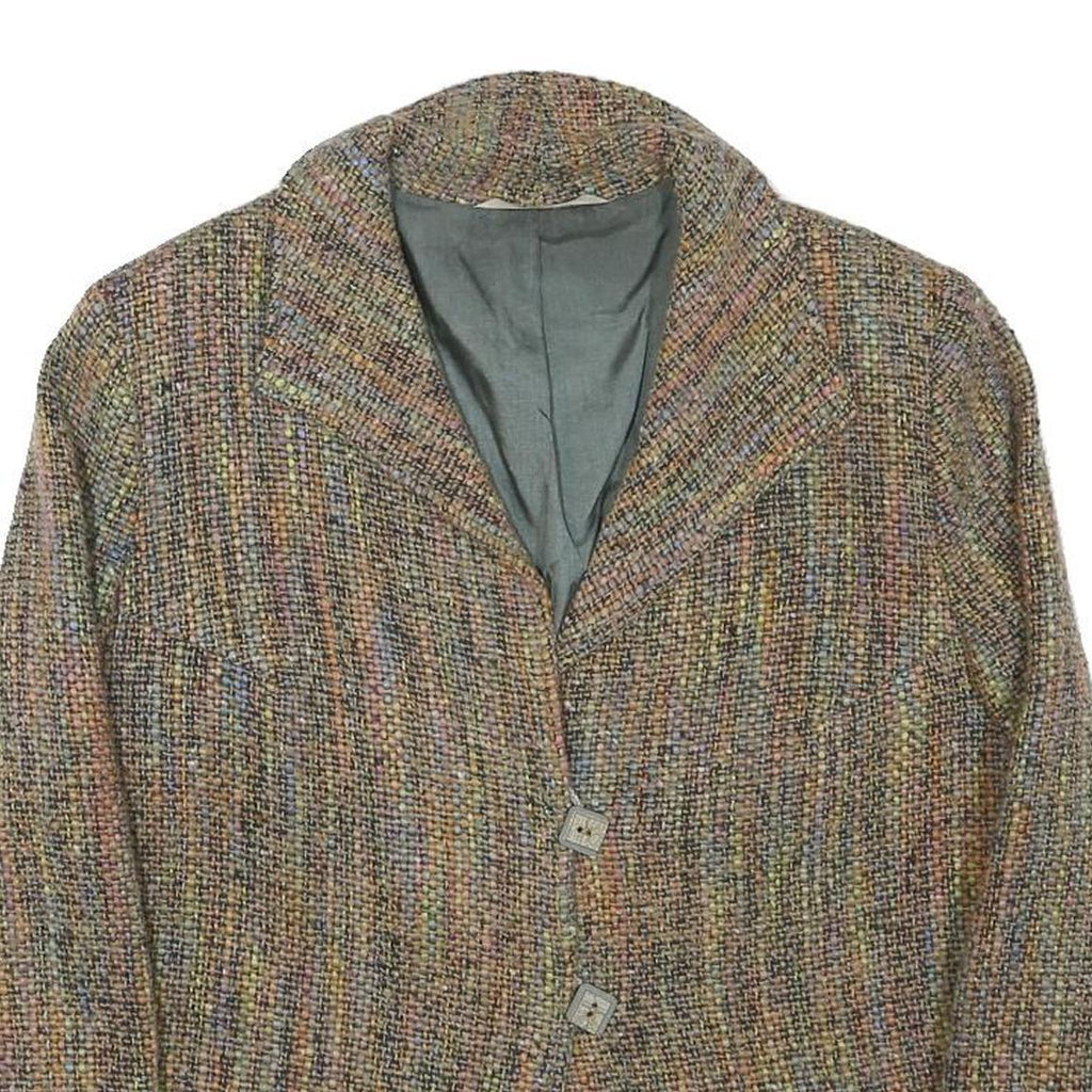 Womens Beige Wool Blend Button Jacket M Woven Classic Stylish Warm Wear