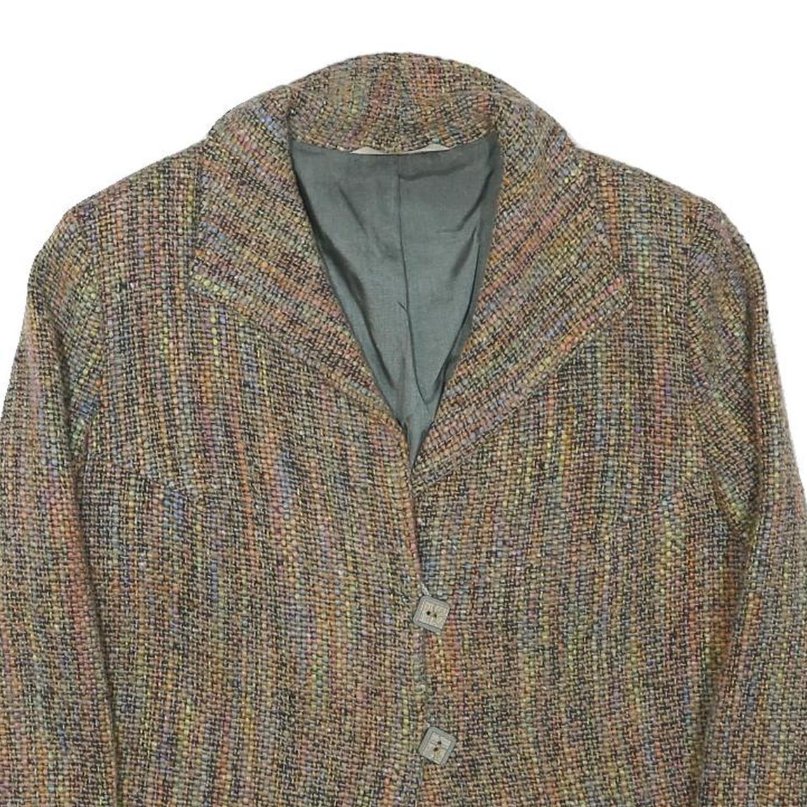Womens Beige Wool Blend Button Jacket M Woven Classic Stylish Warm Wear