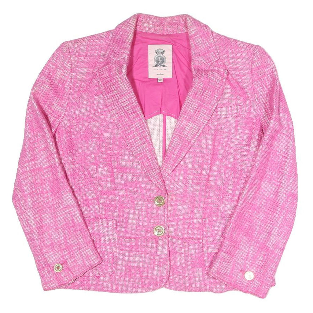 JUICY COUTURE Womens Pink & White Cotton Blend Blazer Jacket M Woven Button