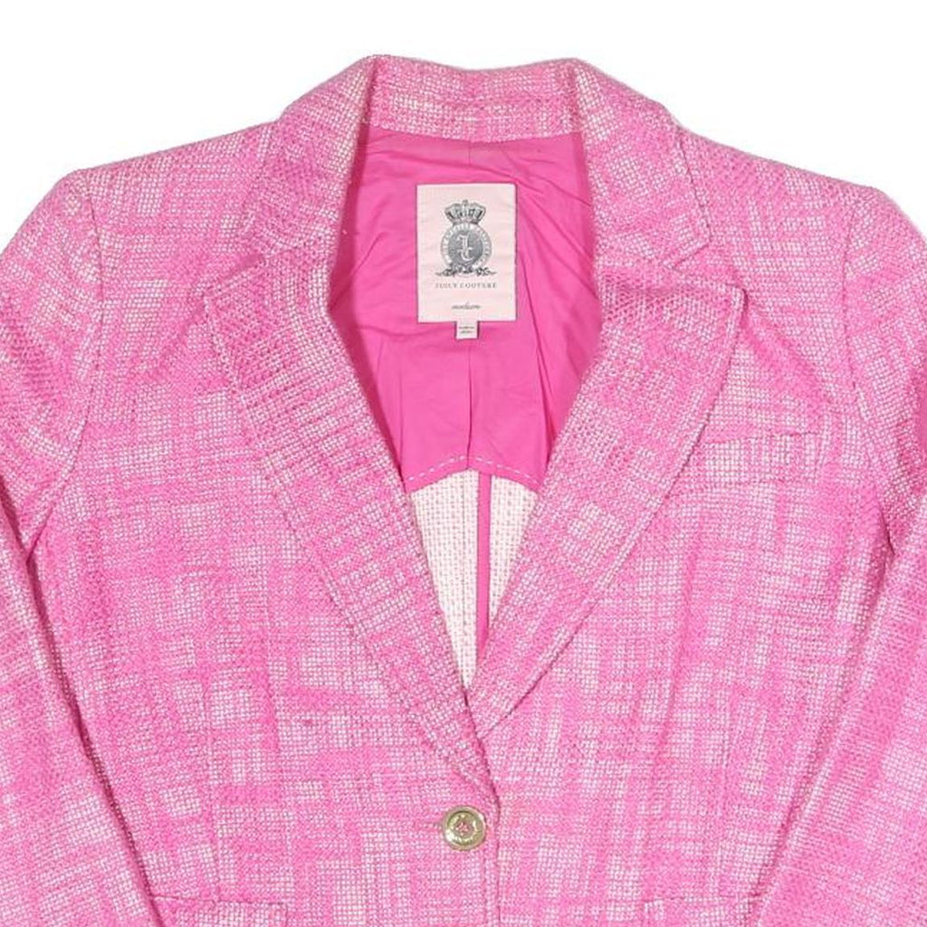 JUICY COUTURE Womens Pink & White Cotton Blend Blazer Jacket M Woven Button