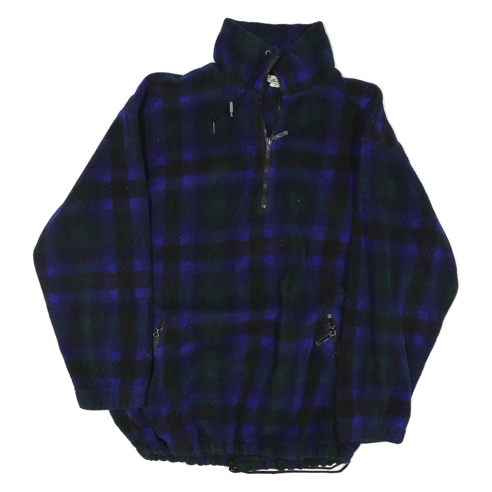 EDDIE BAUER Womens Blue & Green Check Fleece Jacket L Polyester Zip