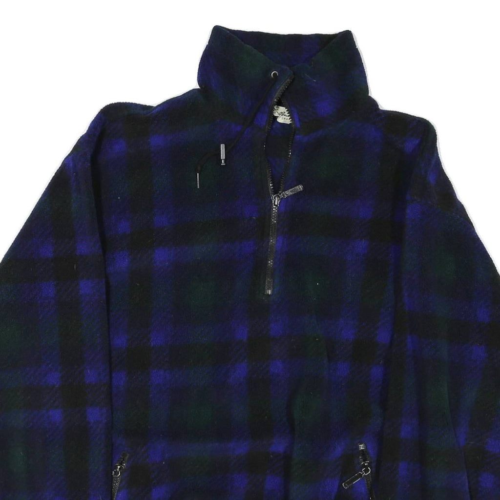 EDDIE BAUER Womens Blue & Green Check Fleece Jacket L Polyester Zip