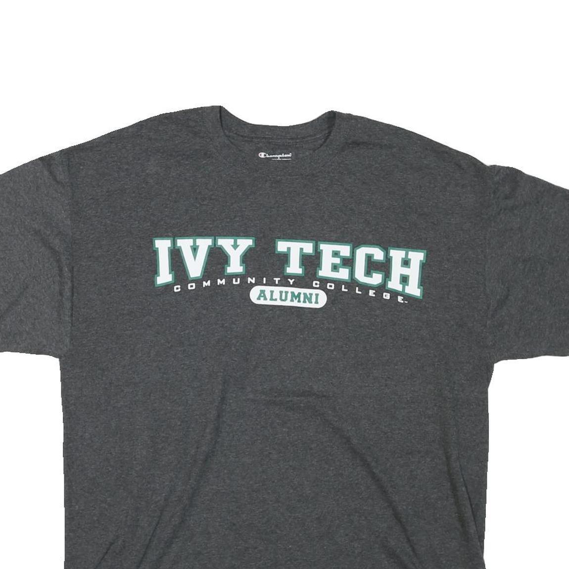 CHAMPION Mens Grey Ivy Tech Alumni Graphic T-Shirt L Short Sleeve Crew Neck