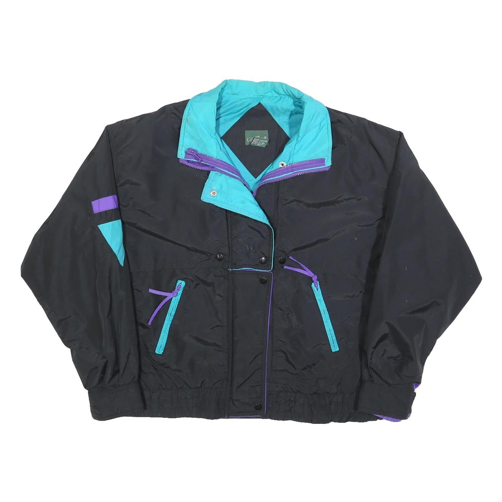CABIN CREEK Womens Black & Turquoise Nylon Jacket S Zip Casual Retro Style