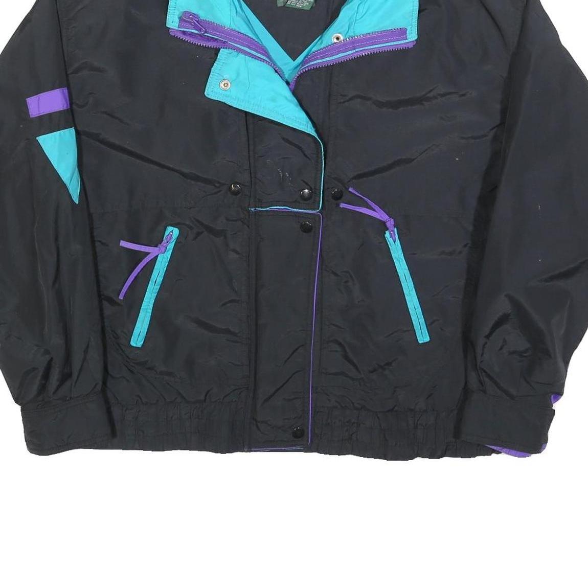 CABIN CREEK Womens Black & Turquoise Nylon Jacket S Zip Casual Retro Style