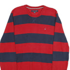 TOMMY HILFIGER Mens Red & Navy Stripe Patterned Cotton Jumper Crew Neck Basic