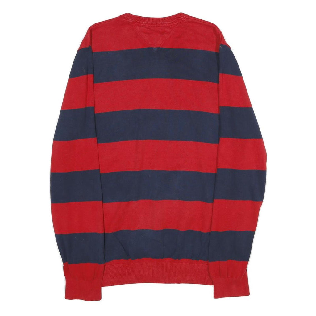 TOMMY HILFIGER Mens Red & Navy Stripe Patterned Cotton Jumper Crew Neck Basic